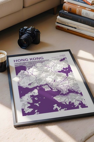 Hong Kong China Haritası Çerçeveli Tablo Lüks Salon Ofis Duvar Dekorasyonu Hediyelik Tablo