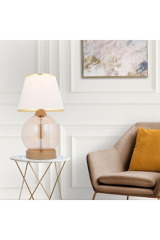 Lampon Beyaz Şapkalı Eskitme Masa Lambası Modern Tasarım Salon-Yatak Odası Abajur Beyaz