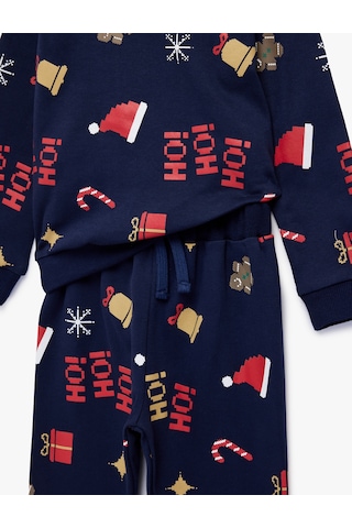 Koton Pamuklu Uzun Kollu Bisiklet Yaka Yılbaşı Desenli Pijama Takımı Lacivert Desenli 6wmb10333tk Lacivert Desenli