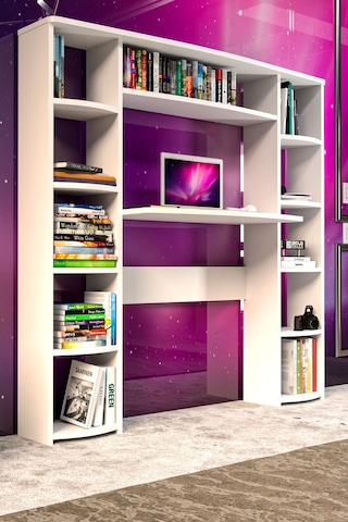 Çalışma Masası 10 Raflı Kitaplık Raf Beyaz Beyaz