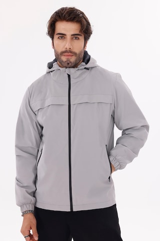 Erkek Kapüşonlu Nova Kumaş Hafif Ve Dayanıklı Şık Mevsimlik Su Ve Rüzgar Geçirmez Yağmurluk Açık Gri