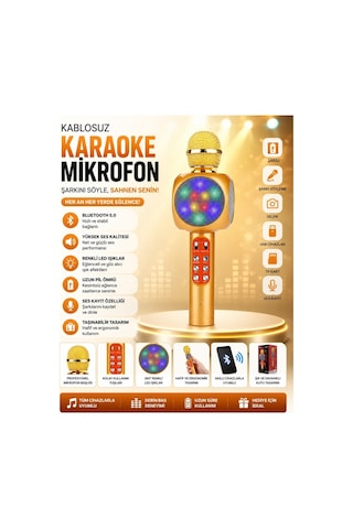 Ws-1816 Bluetooth Speaker Karaoke Mikrofonlu Kablosuz Hoparlör Hafıza Kartı Ve Usb Girişli Şarjlı Rgb Led Işıklı Müzikçalar