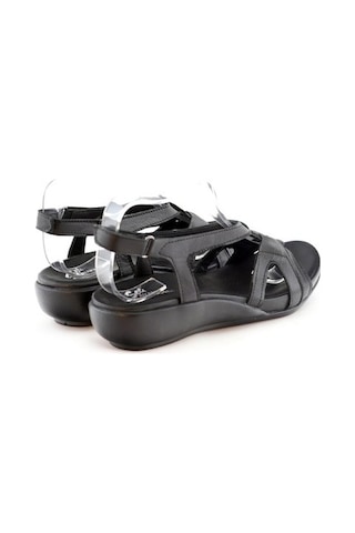 Zyn 9037 Hakiki Deri Kadin Anatomik Sandalet Siyah
