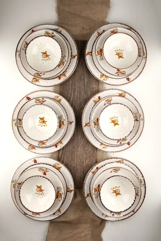 Retro Tavşan Porselen Akıtma 6 Kişilik 24 Parça Yemek Takımı