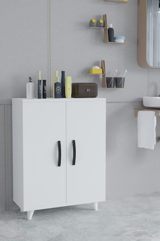 Güney 4 Raflı 2 Kapaklı Banyo Dolabı Havlu Dolabı Beyaz Beyaz