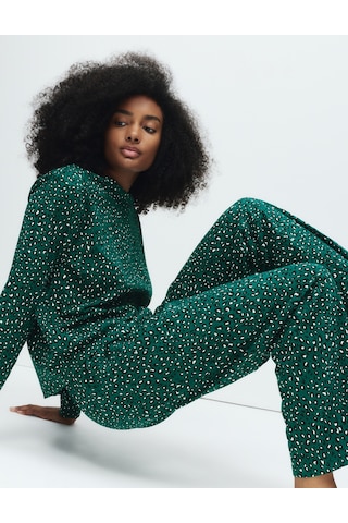 Marks & Spencer %100 Pamuklu Baskılı Pijama Takımı T37004621F Yeşil