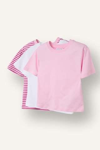 Defacto Çizgili Penye 3lü Tişört Kız Bebek H3001a526smpn171 Pembe-pn171