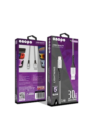 Onopo F8 3.4A 30W Lightning Örgülü Şarj Kablosu