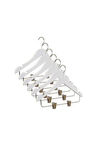 Nyn Ahşap 7-14 Yaş Mandallı Genç Çocuk Askısı Beyaz Renk 6 Adet