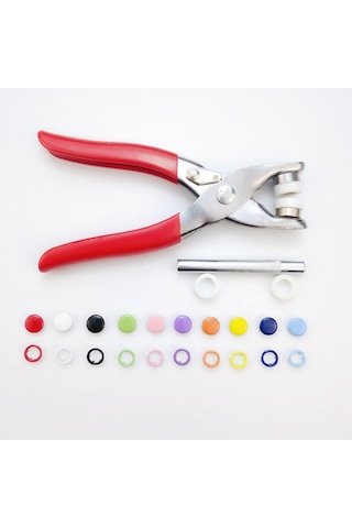 Pense Aracı + 100 Takım 10 Renk Metal Dikiş Düğmeleri İçi Boş Katı
