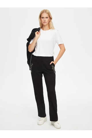 Faik Sönmez Boncuk Kelebek Nakışlı Kadın Eşofman Altı 69252 Siyah