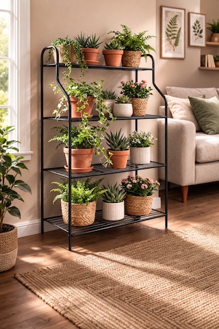 Modern Siyah 4 Katlı Metal Çiçeklik Standı: Çok Amaçlı Mutfak,kitaplık&dekoratif Lüks Stand Beyaz