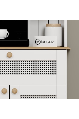 Lucas 2 Kapaklı Çekmeceli Pvc Hasır Desen Kahve Köşesi & Çok Amaçlı Mutfak Dolabı-açık Ceviz & Beyaz Beyaz - Açık Ceviz