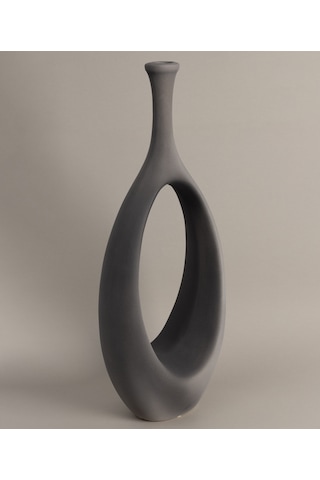 Koza Home Gracil Özel Taş Doku Gri İskandinav Seramik Vazo 20x5x55cm 6267 Standart