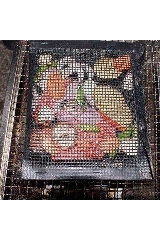 Homyl Açık Barbekü Izgara Örgü Çanta Yapışmaz Isıya L Siyah