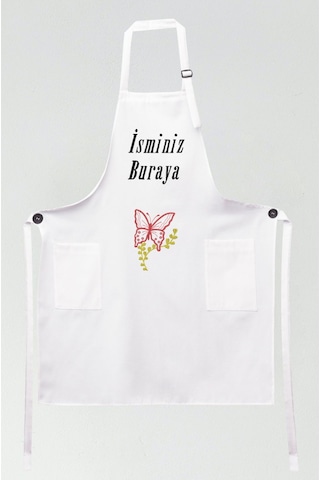 Mutfak Önlüğü Kişiye Ve İsme Özel Nakışlı Mutfak Önlüğü Kelebek01 Farklı Renkler Beyaz