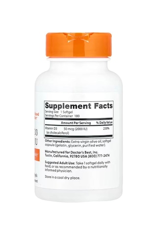 Doctor's Best Vitamin D3 50 Mcg 2,000 Iu 180 Softgels