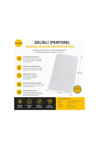 Yanmaz Silikon Delikli Kaymaz Seperatör Pedi 18.5x10.5 Cm 300 Derece Isıya Dayanıklı Çok Amaçlı Mat