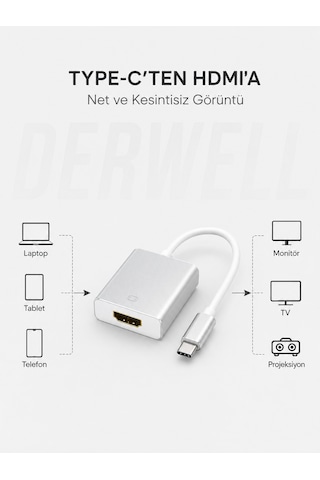 Type-c To Hdmı Dönüştürücü Adaptör Kablosu Telefon Tablet Bilgisayar Uyumlu Görüntü Aktarıcı Kolay Bağlantı Ve Yüksek Sağlayan Taşınabilir Şık Alüminyum Gövde