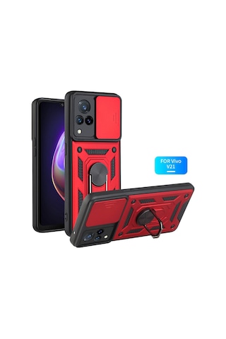 Smcase VİVO V21 Kılıf Kamera Korumalı Yüzüklü Tank Pars Silikon