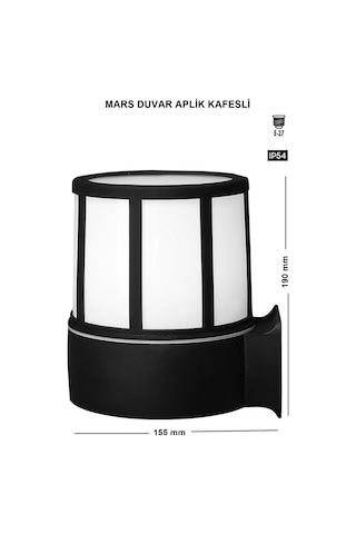 Mars Kafesli Bahçe Sensörlü Duvar Aplik Bahçe Lambası 176,5 x 194 MM Siyah