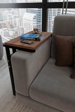 Steel Design Metal Ayaklı Yan Sehpa Laptop Çalışma Masası Sehpa Ceviz