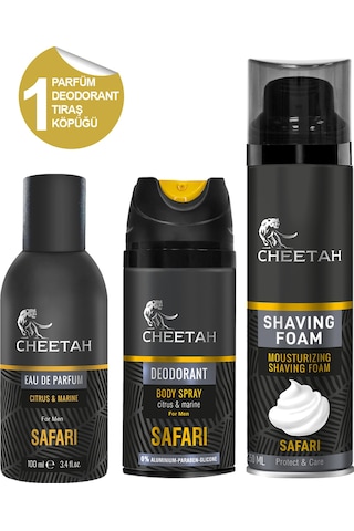 Cheetah Safari Erkek Parfüm EDP 100 ML + Sprey Deodorant 150 ML + Tıraş Köpüğü 250 ML