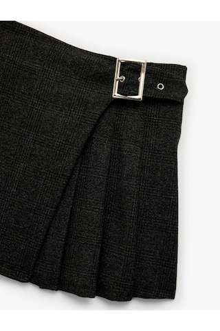 Koton Kemer Detaylı Viskon Karışımlı Kalın Piliseli Etek Siyah Ekose 6wkg70018aw Siyah Ekoseli