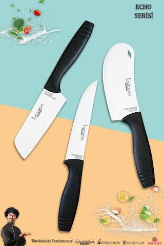 Eco Serisi Mutfak Bıçak Seti Et Ekmek Salata Börek Şef Bıçağı 3lü Siyah