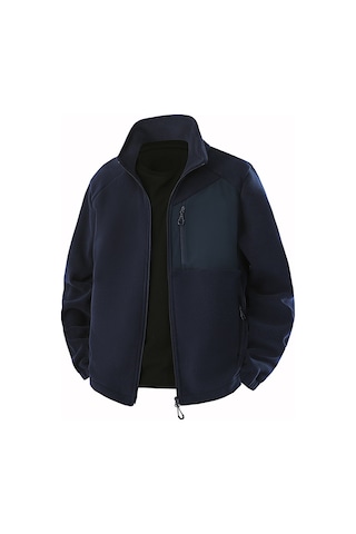 Erkekler İçin Yeni Dik Yakalı Kalınlaştırılmış Dış Mekan Sıcak Polar Ceket Siyah