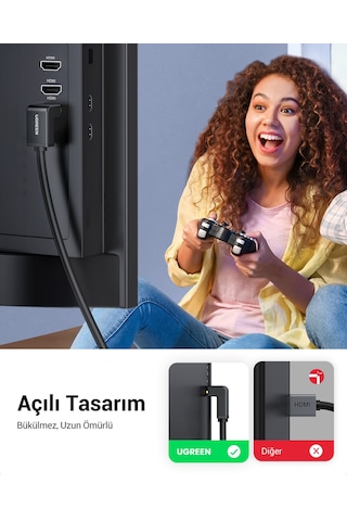 Ugreen Hdmı 4k Cable Male To Male 90 Degree Black 2m, 10173