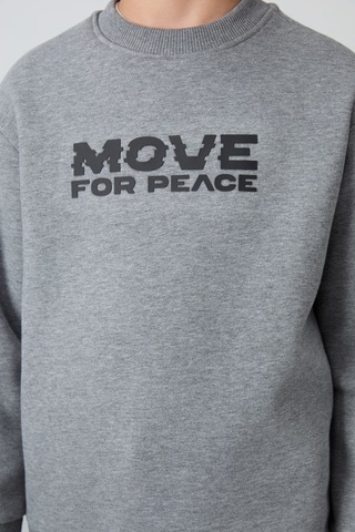 Tommylife Gri Melanj Pamuklu Kalın İçi Tüylü Standart Fit Baskılı Erkek Çocuk Sweatshirt - 11216