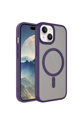 Apple Uyumlu iPhone 15 Kılıf Mat Arka Yüzey Wireless Şarj Özellikli Zore Flet M-safe Kapak Derin Mor