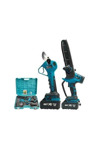 Prohummer Ph294 Profesyonel 2li Bahçe Set Akülü Dijital Göstergeli 50mm Dal Budama Makası Ve 20cm Dal Budama Testeresi 88vmax