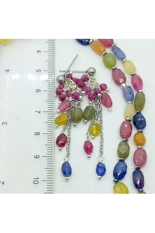 2832 Hindistan El Kesimi Safir Yakut Çelik Aparatlı El Yapımı Küpe Çok renkli