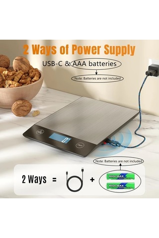Dashanshop Paslanmaz Çelik Siyah Mutfak Terazisi Şarj Edilebilir 304 Çelik 14 97 Kg Lcd Ekran Tip C Şarj Tare Fonksiyonu Otomatik Kapanma Birim Dönüşümü Pişirme Ve Fırın İçin -