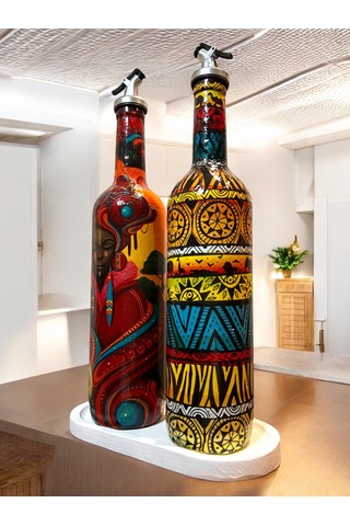 Asya Kabile Kültürlerinden İlham Alan Etnik Motiflerle El Yapımı Yağdanlık, Sosluk, Sirkelik Seti-mu Turuncu