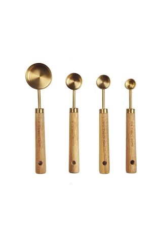 Paslanmaz Çelik Gül Altın Terazi Ahşap Saplı Ölçüm Aparatı Seti Mutfak Pişirme Araçları