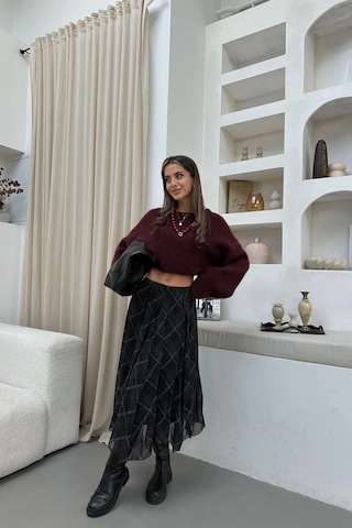 Asur Boutique Asur Butik Kadın Asimetrik Kesim Şifon Astarlı Etek Siyah