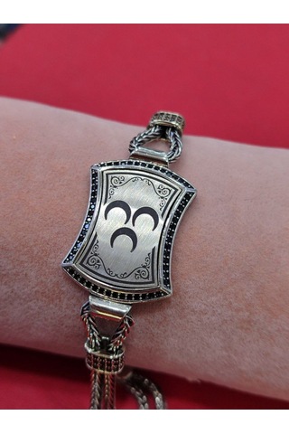 Modagümüşevi 925 Ayar Gümüş Üç Hilalli El Yapımı Hasır Bileklik, Üç Hilal Erkek Bileklik