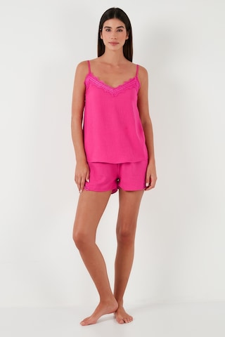 Lela Dantelli V Yaka Ip Askılı Mini Şortlu Bayan Pijama Takımı 6110300 Fuşya