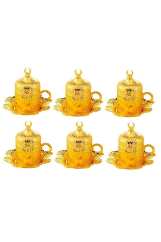 Lalezar 6 Kişilik 24 Parça Altın Renkli Türk Kahvesi Fincan Seti