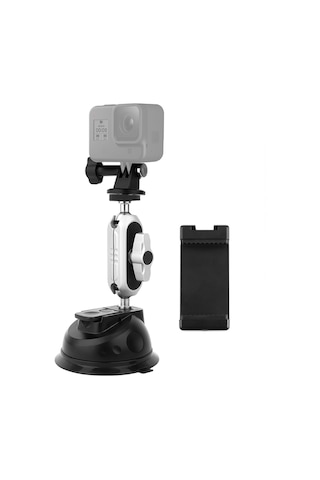 Leezsing Evrensel Araç İçi Emme Bağlantılı Çift Küreli 360 Dönebilen Telefon Ve Kamera Tutucu - İphone, Gopro, Dslr Uyumlu