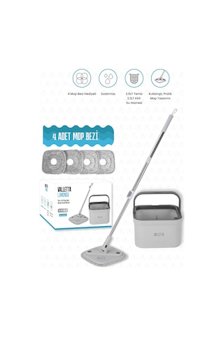 Valletta Lamonica Temiz ve Kirli Suyu Ayıran Otomatik Temizlik Seti Mop