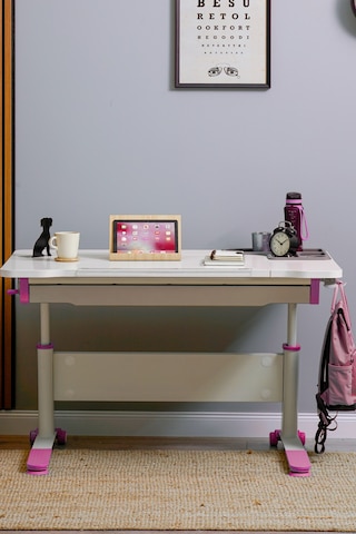 Sirius Basic Yükseklik Ve Eğim Ayarlı Çekmeceli Bilgisayar, Oyuncu, Ofis, Çalışma Masası Ekru Fuşya Gri