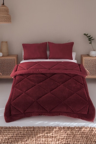 Lüks Wellsoft Çift Taraflı Yumuşak 4 Mevsim Yorgan Seti Yorgan Uyku Seti Çeyiz 195 X 215cm Bordo