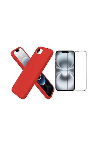 Apple iPhone 17e Uyumlu Içi Kadife Lansman Kılıf Ve 5d Tam Kaplayan Cam Ekran Koruyucu Kırmızı