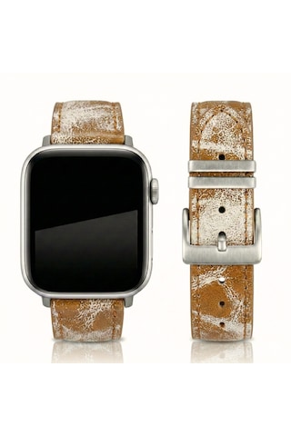 Goldoni Apple Watch Uyumlu Antik Bej İnce Gerçek Deri Kordonu Metal Köprülü
