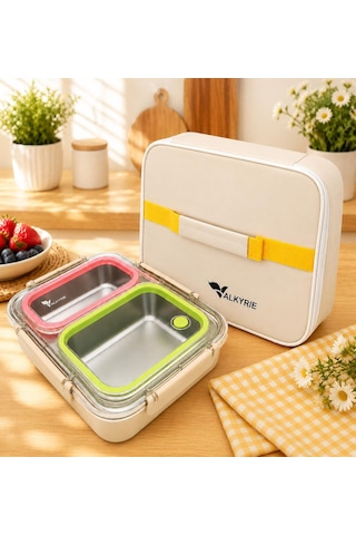 Valkyrie 2 Bölmeli 304 Paslanmaz Çelik Lunch Box Sızdırmaz Renkli Yemek Taşıma Kabı + Termal Çanta Çok Renkli