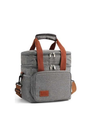 Fortunelane Gri 2 Katlı Isı Saklama Çantası, Su Geçirmez Buzluk, Elden Taşınabilir Öğle Yemeği Çantası Çok Renkli